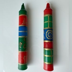 Set of 2 hand painted taper 6 in candles